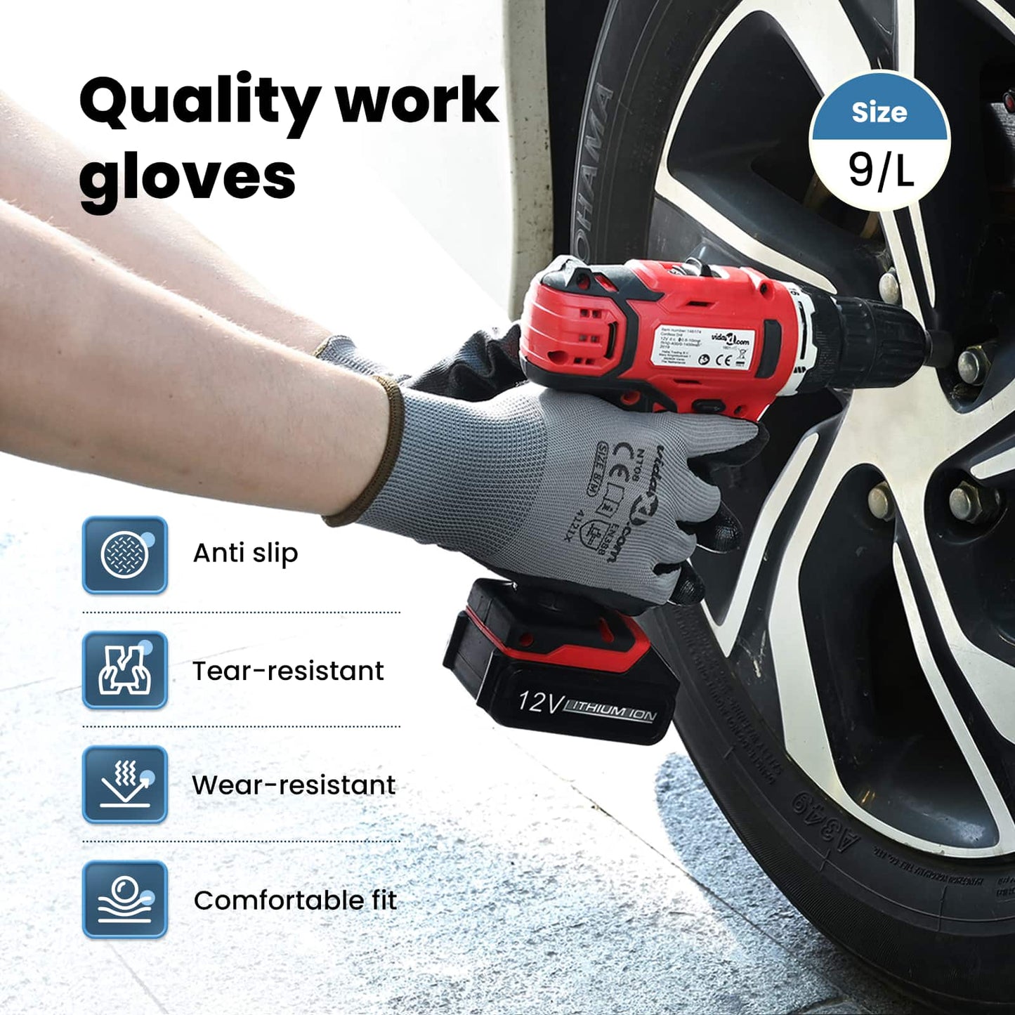 Work Gloves 24 pcs Grey and Black 9 / L Polyester