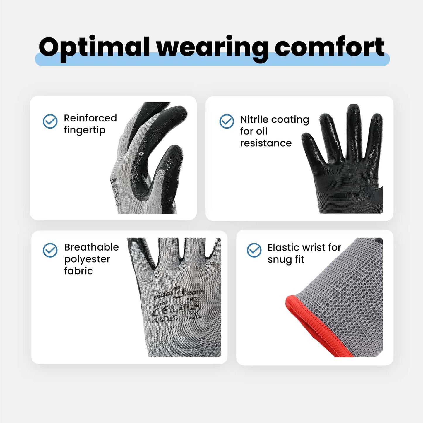 Work Gloves 24 pcs Grey and Black 10 / XL Polyester