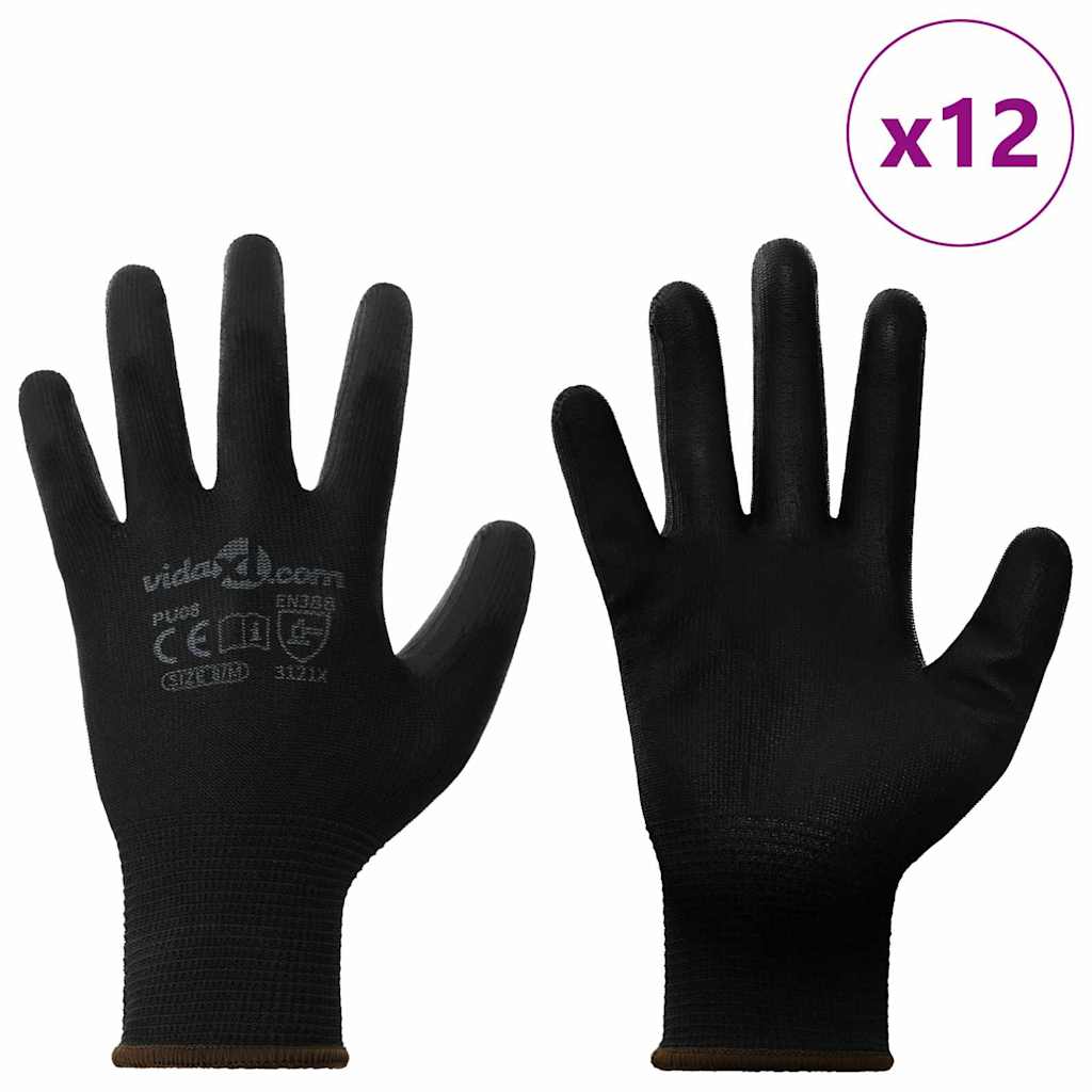Work Gloves 12 pcs Black 8 / M Polyester