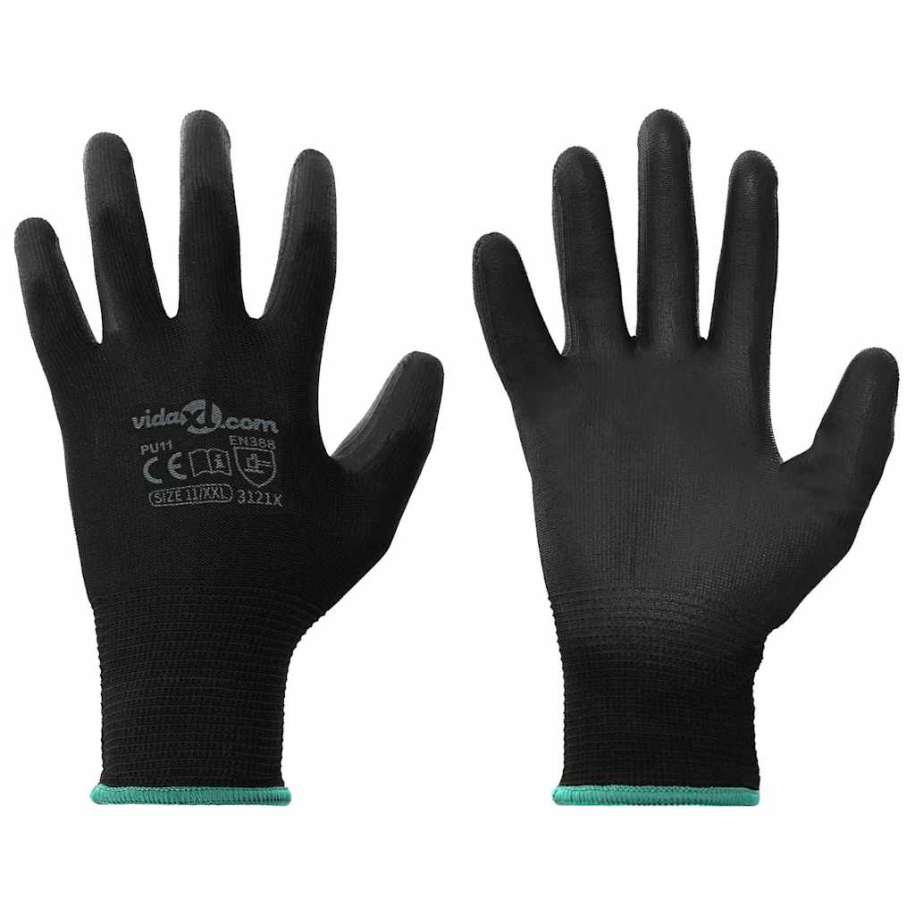 Work Gloves 12 pcs Black 11 / XXL Polyester