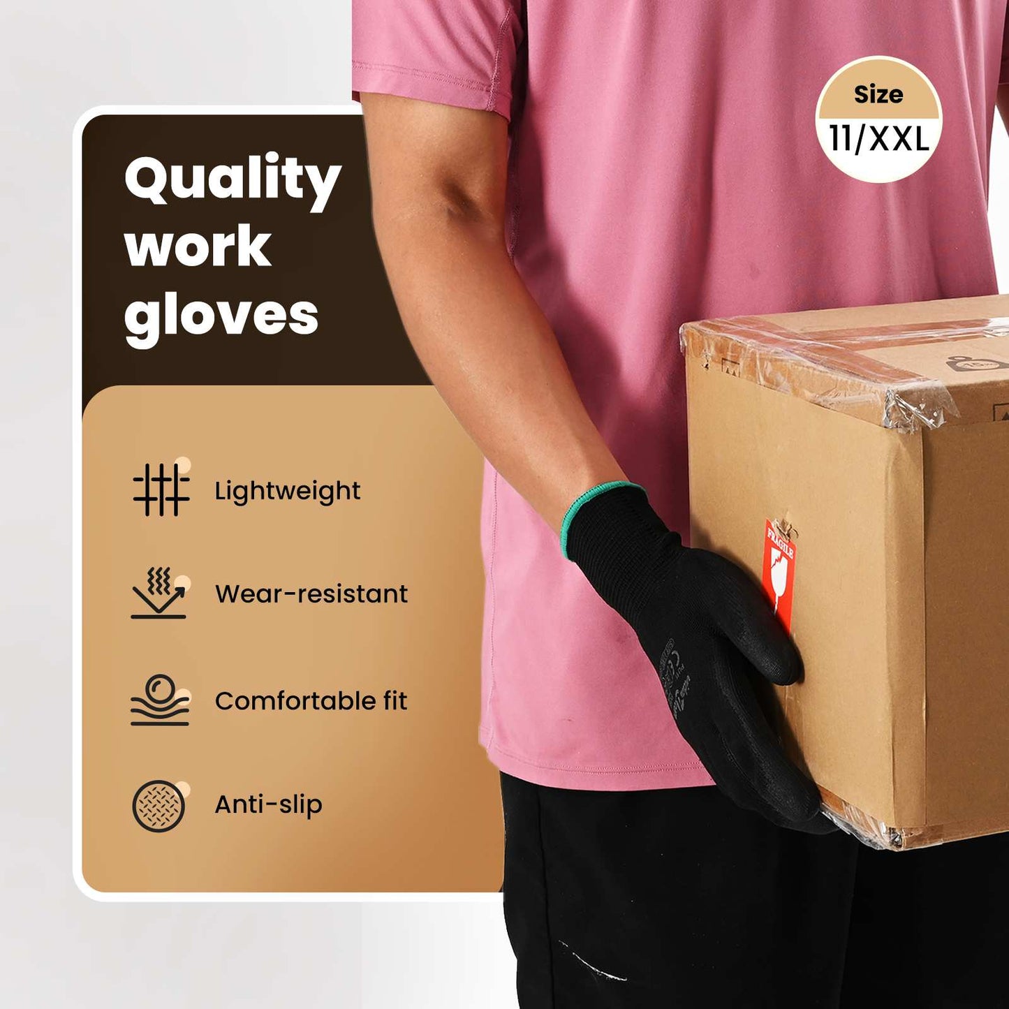 Work Gloves 24 pcs Black 11 / XXL Polyester