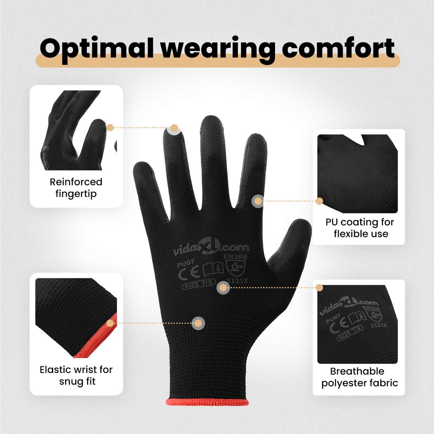 Work Gloves 24 pcs Black 11 / XXL Polyester