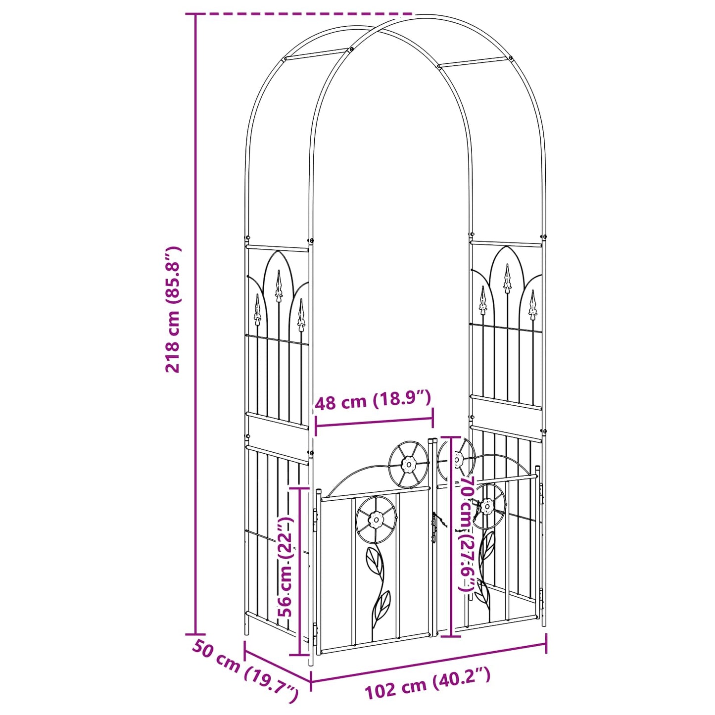 Garden Arch with Lock Black 102 x 50 x 218 cm