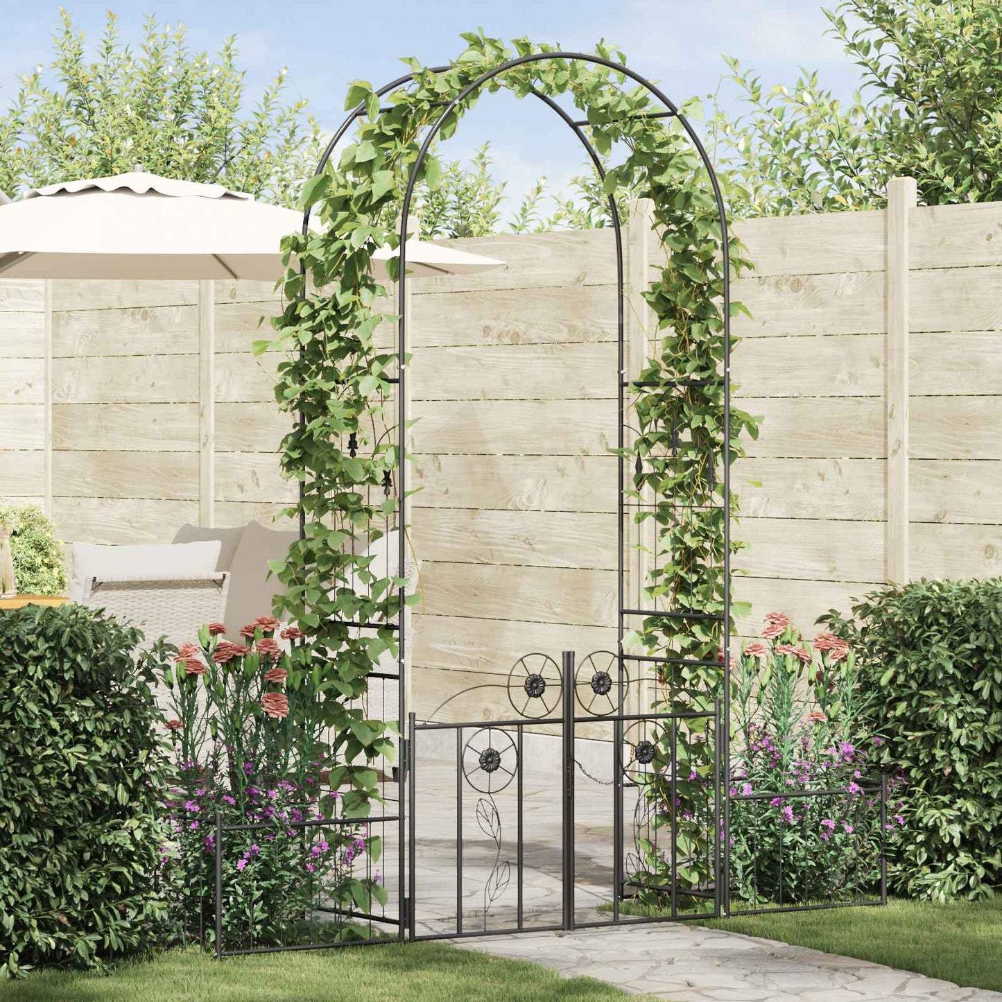 Garden Arch with Lock Black 203 x 50 x 218 cm