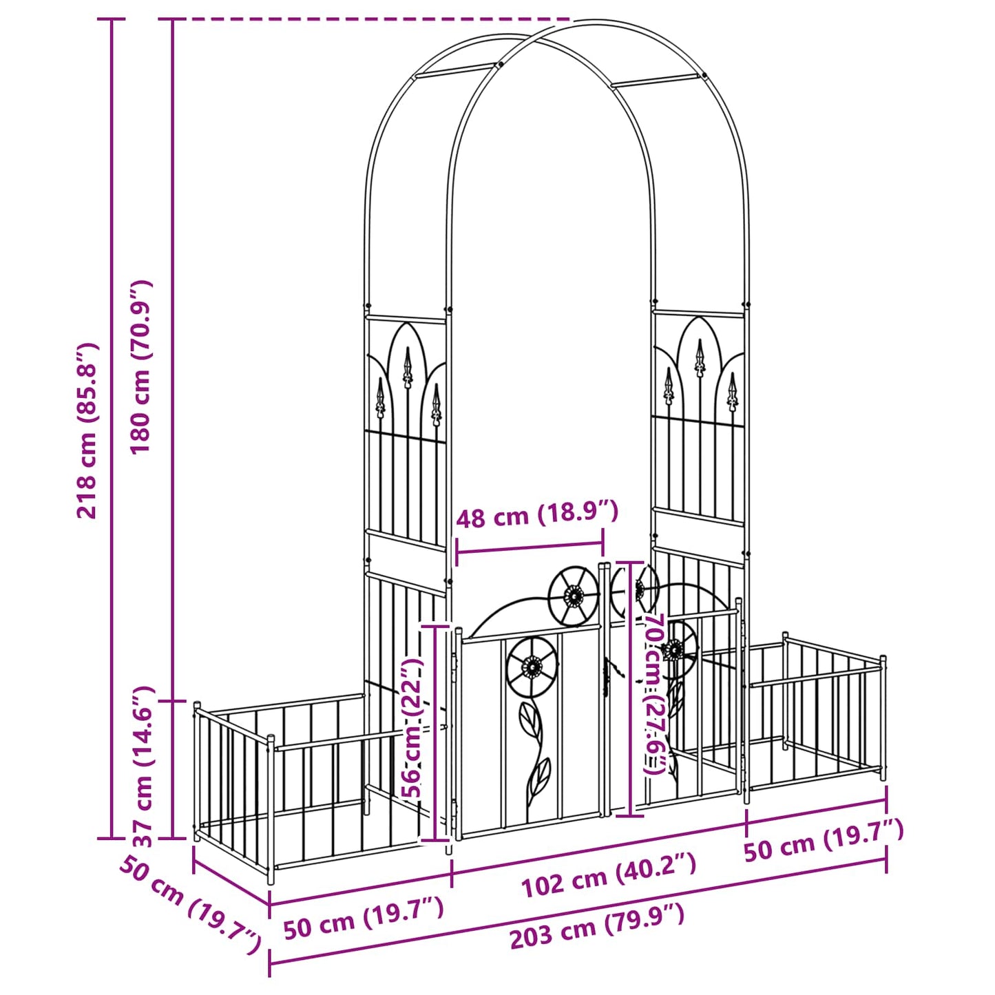 Garden Arch with Lock Green 203 x 50 x 218 cm