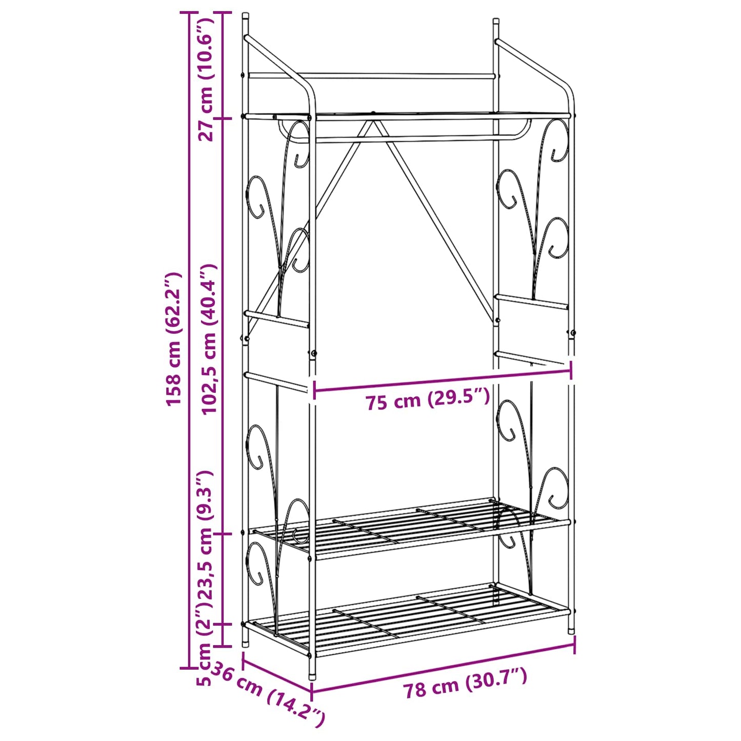Open Wardrobe Plain 78 x 36 x 158 cm
