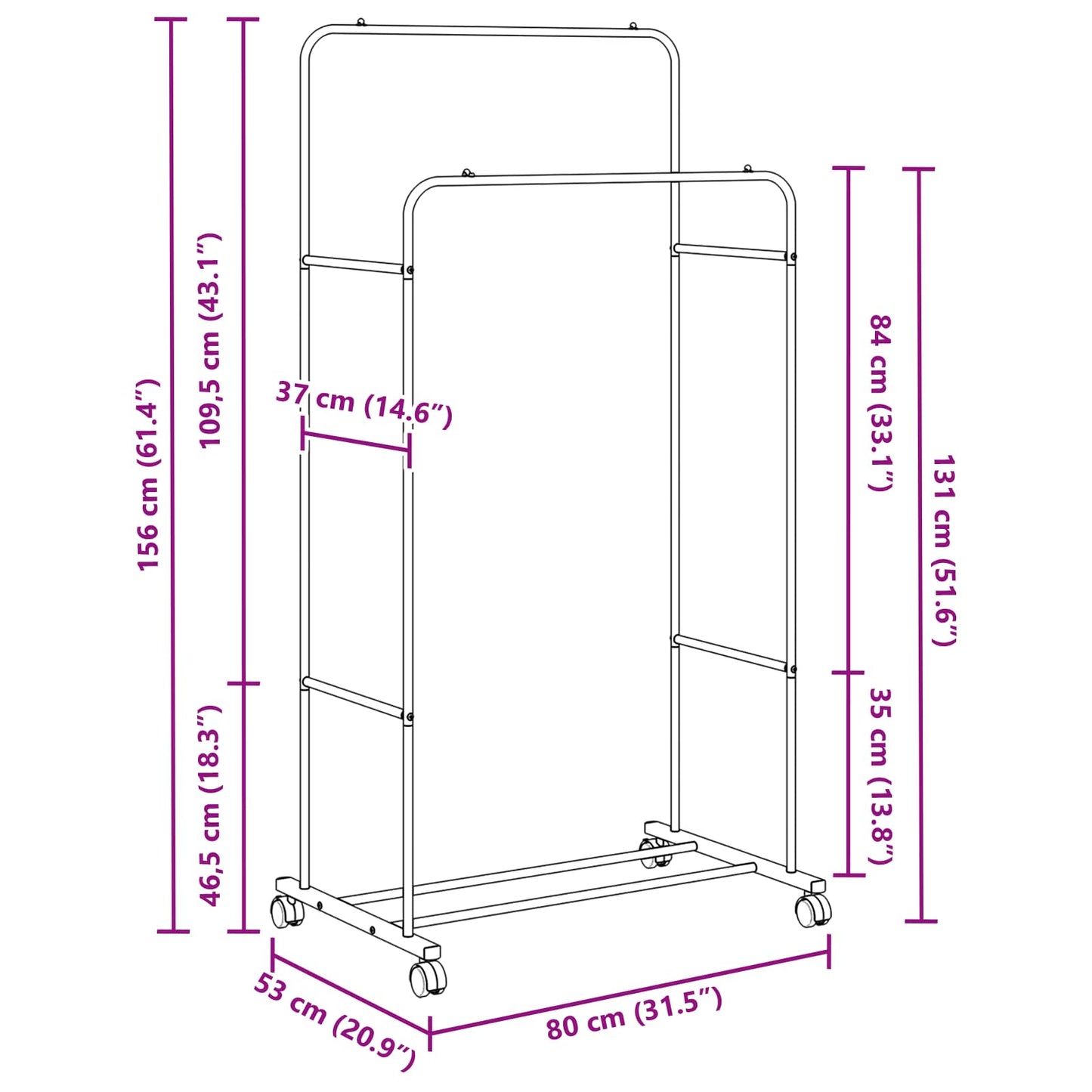 Clothes Rack Plain Black 80 x 53 x 156 cm