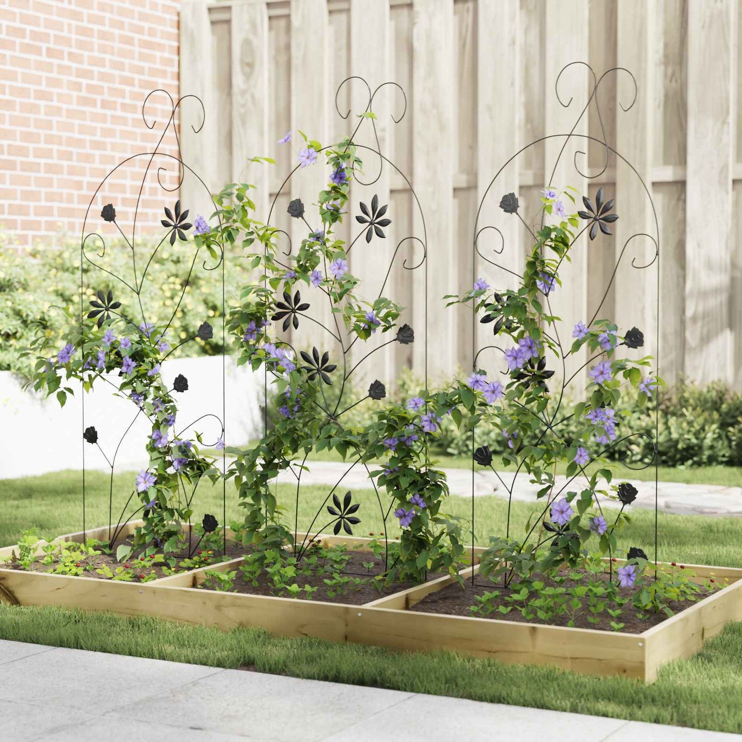Garden Fence with Lock 3 pcs Black 112 x 39.5 cm Steel