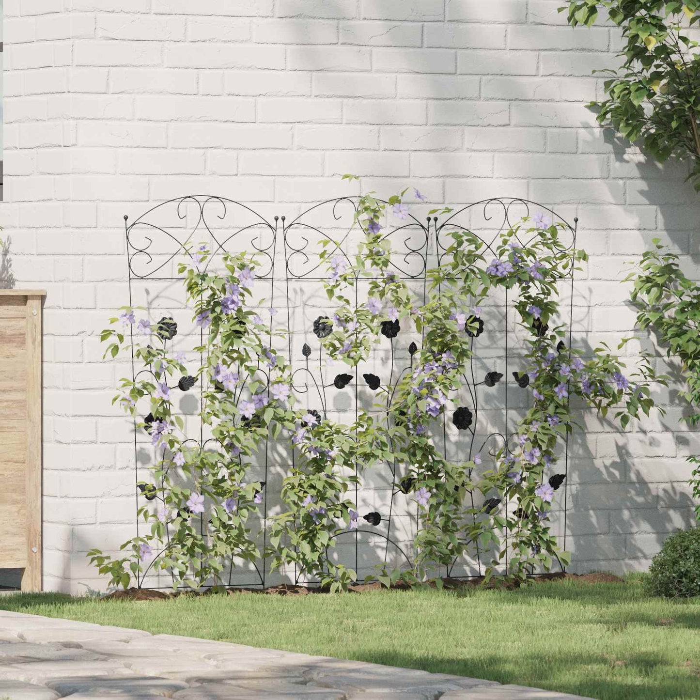Garden Fence 3 pcs Black 110.5 x 42.5 cm Steel