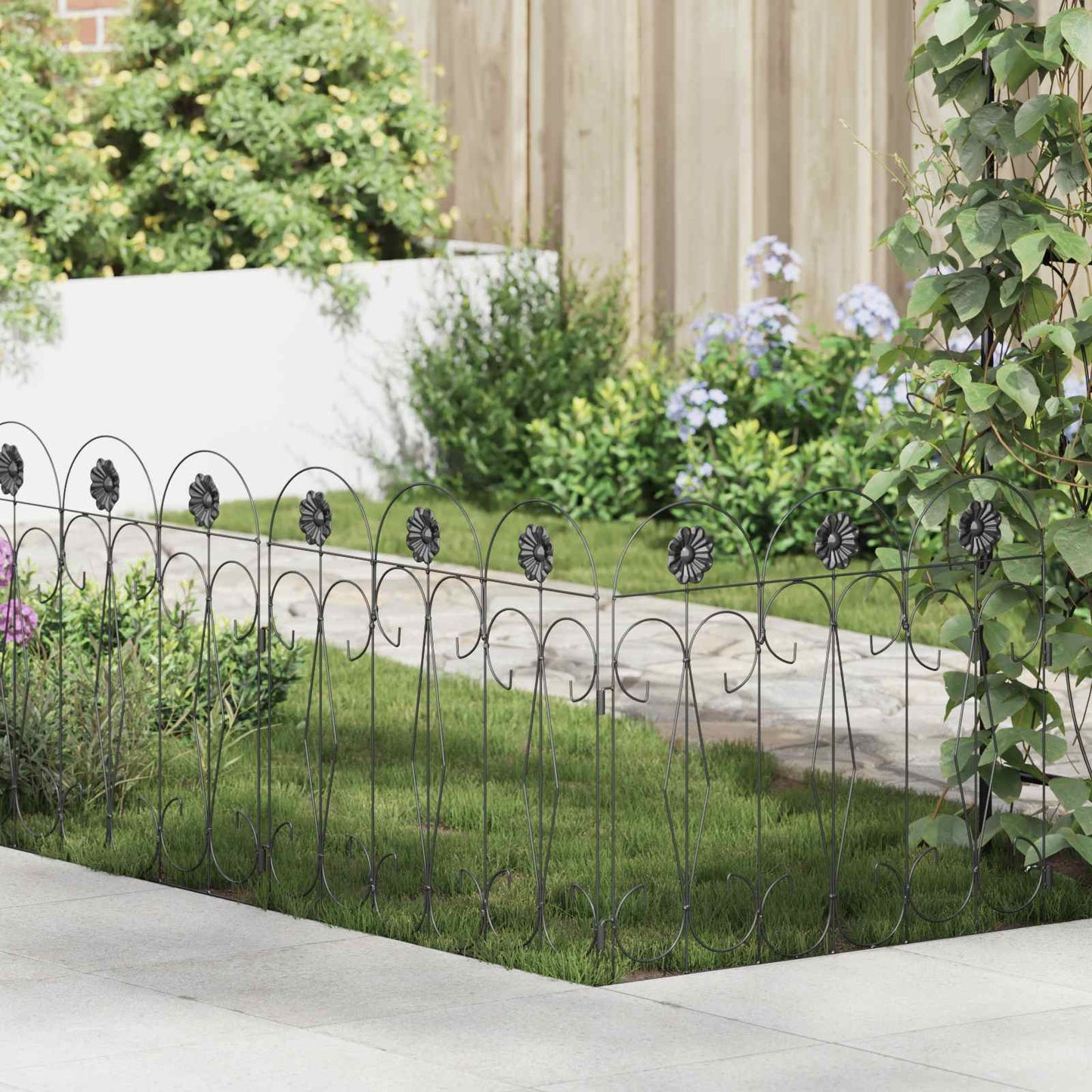 Garden Fence 5 pcs Black Steel