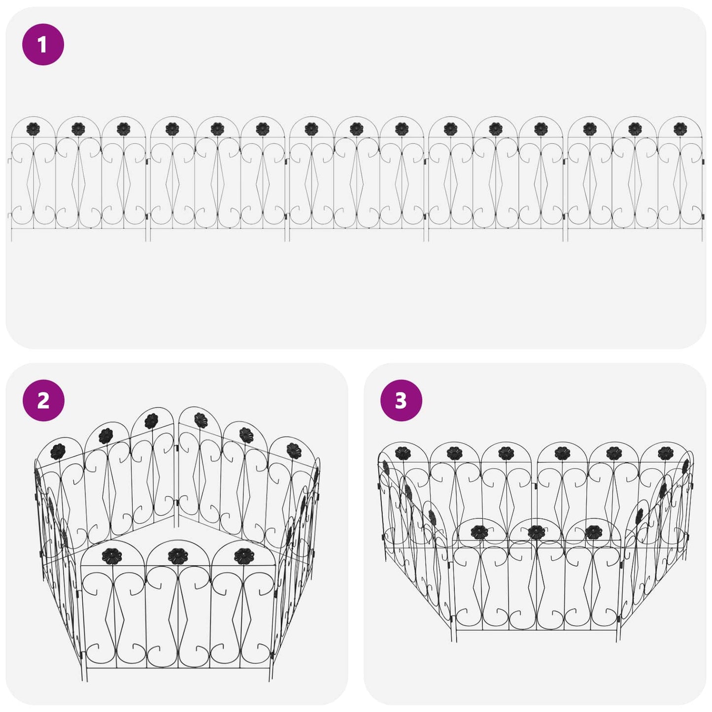 Garden Fence 5 pcs Black Steel