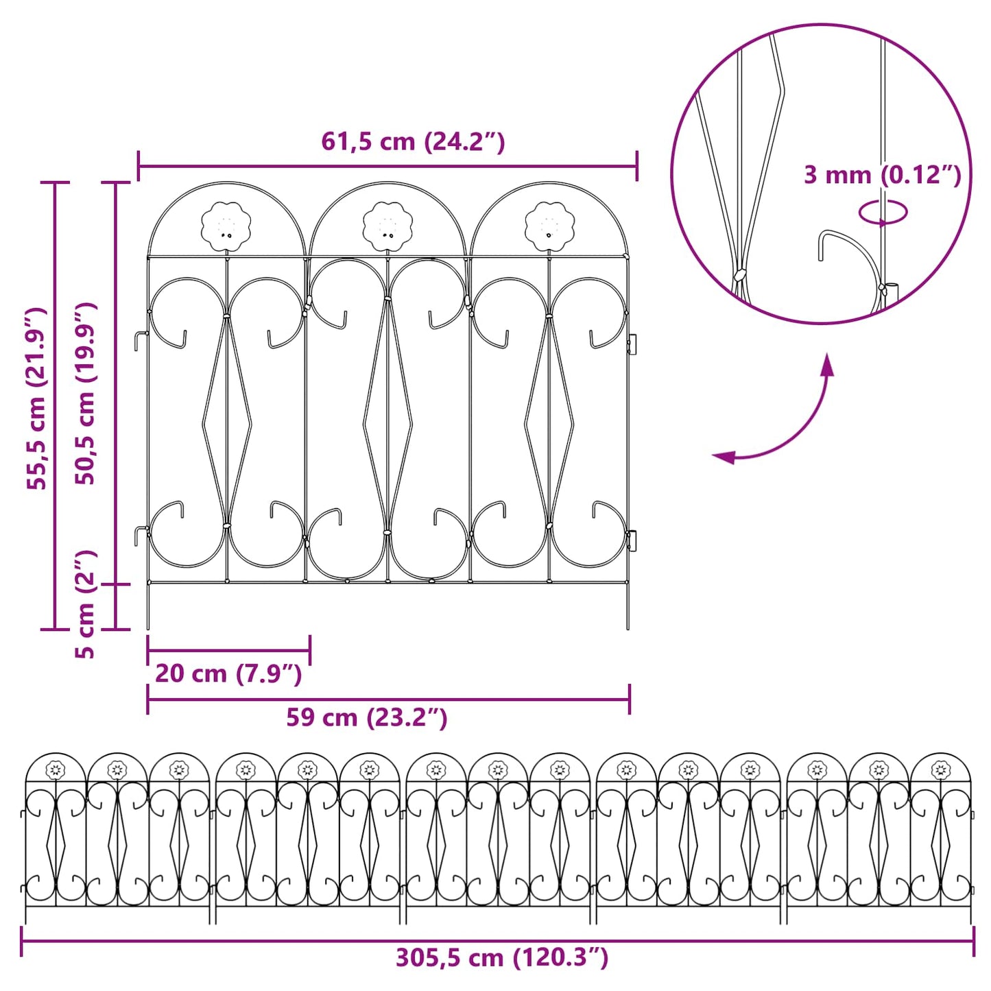 Garden Fence 5 pcs Black Steel