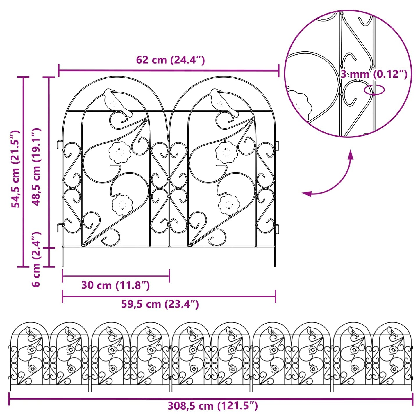 Garden Fence 5 pcs Black Steel