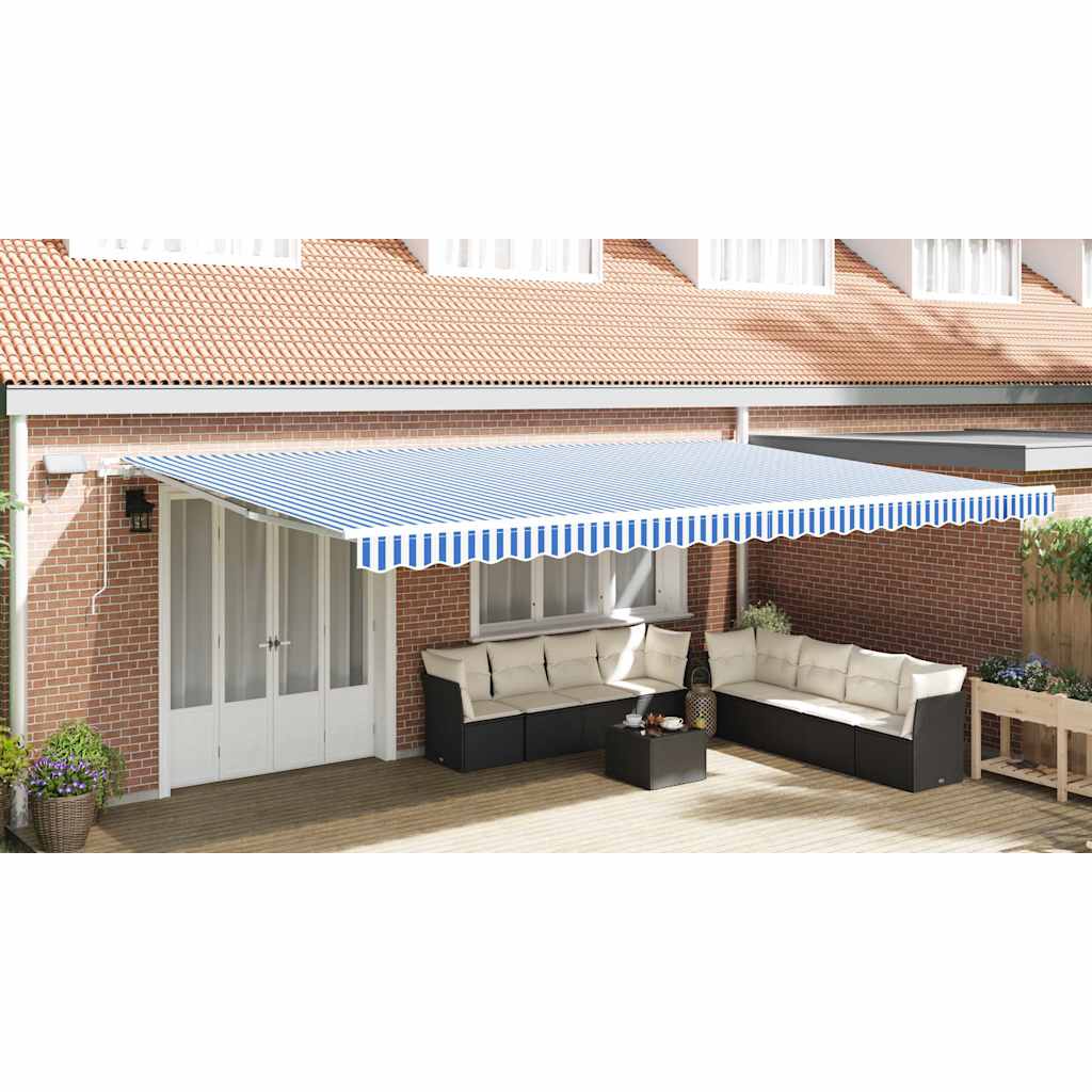 Retractable Awning Manual Blue and White 600 x 300 cm