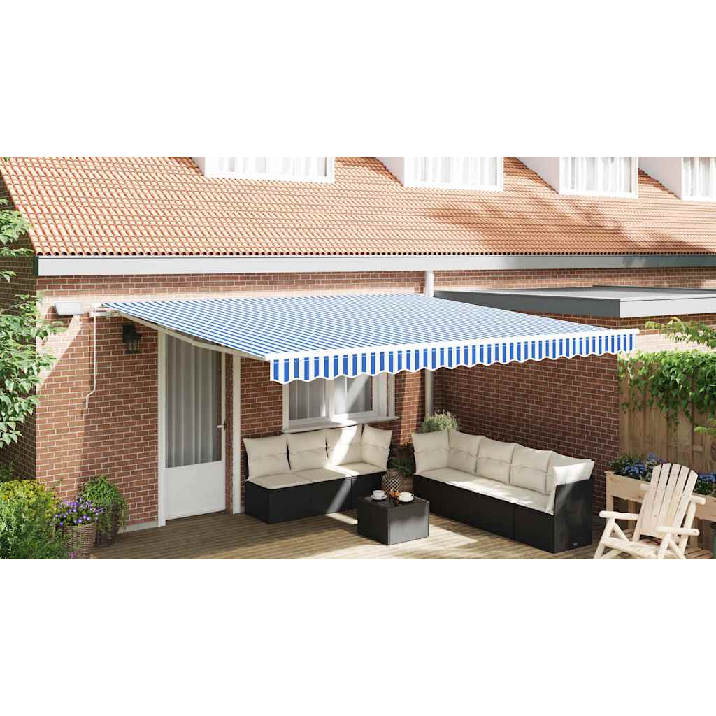 Retractable Awning Manual Blue and White 500 x 300 cm
