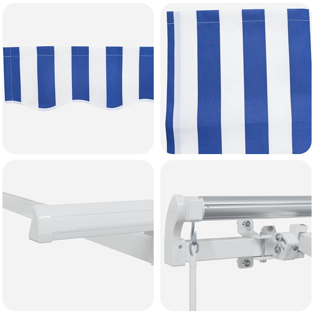 Retractable Awning Manual Blue and White 450 x 300 cm