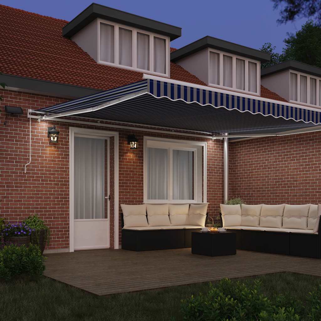 Retractable Awning Manual Blue and White 450 x 300 cm