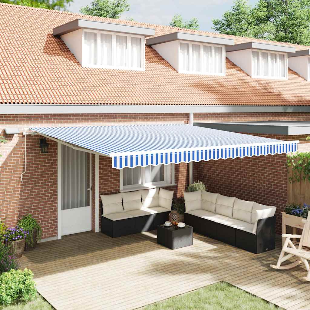 Retractable Awning Manual Blue and White 450 x 300 cm