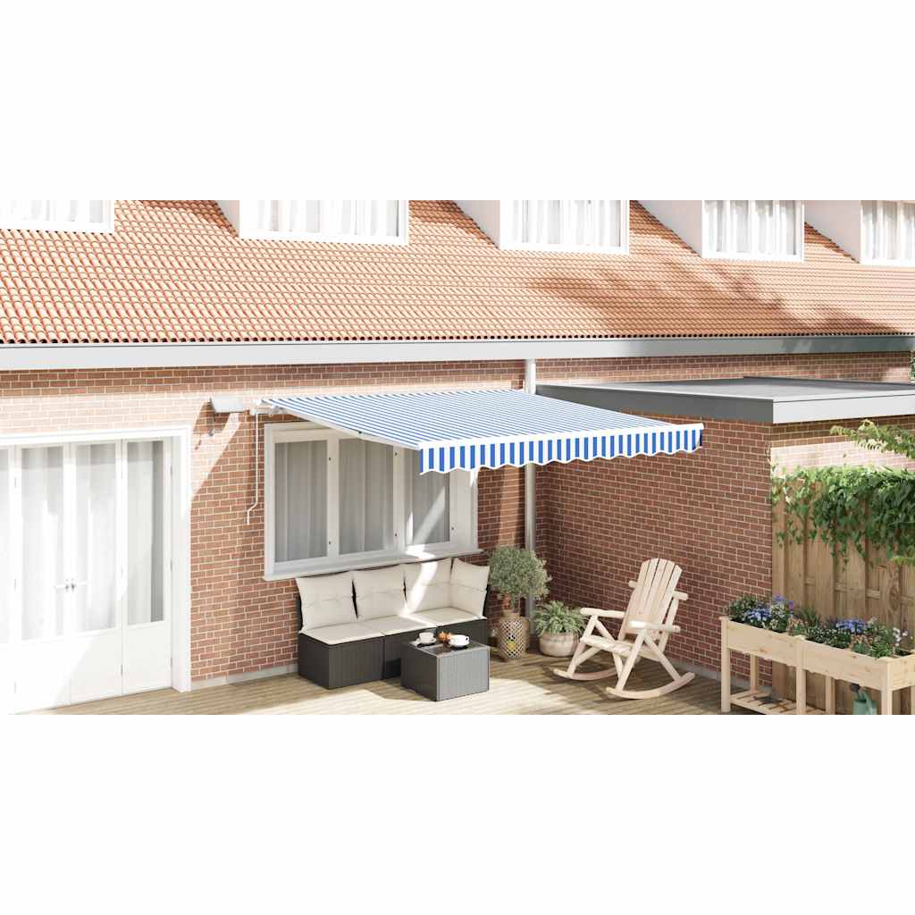 Retractable Awning Manual Blue and White 350 x 250 cm