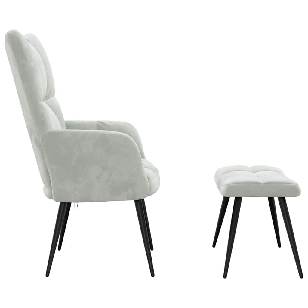 Relaxing chair with Footstool Light Grey Velvet