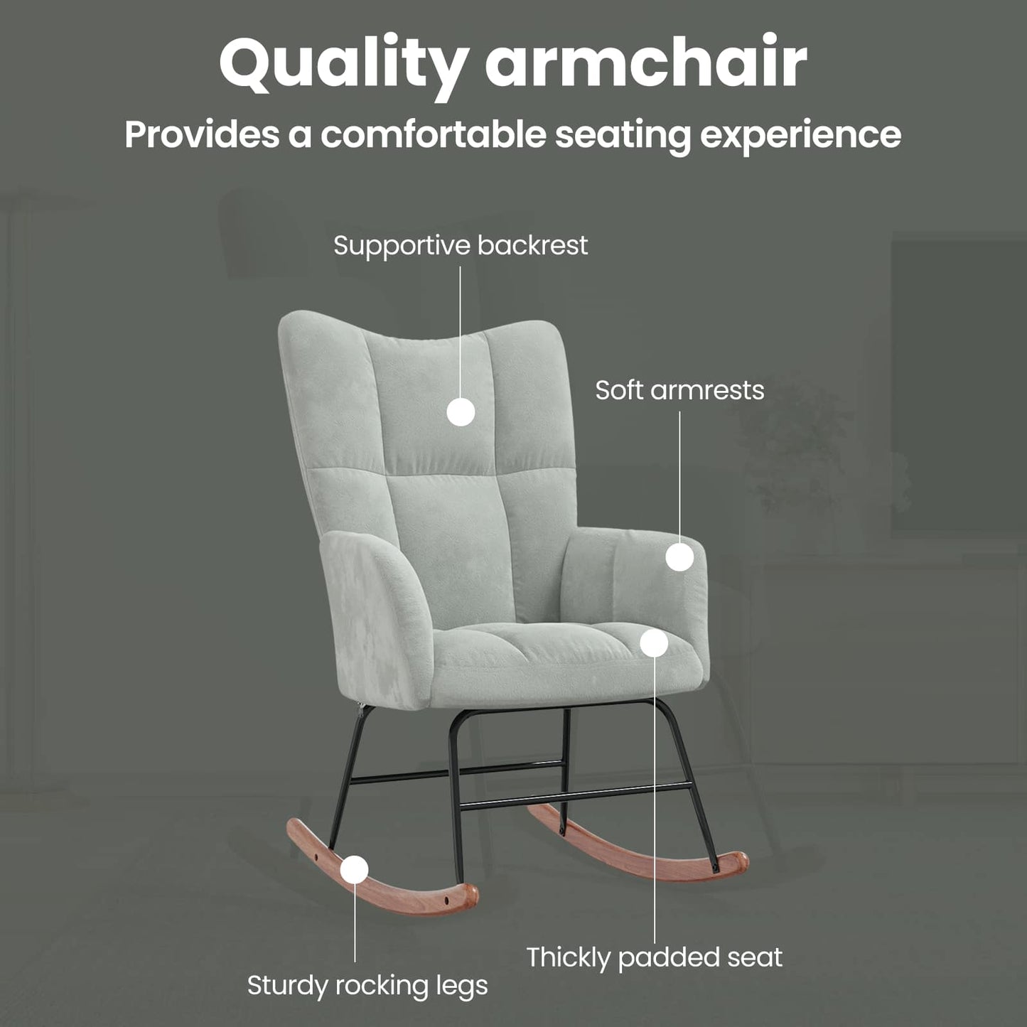Rocking Chair Light Grey 78 x 61 x 98 cm Velvet