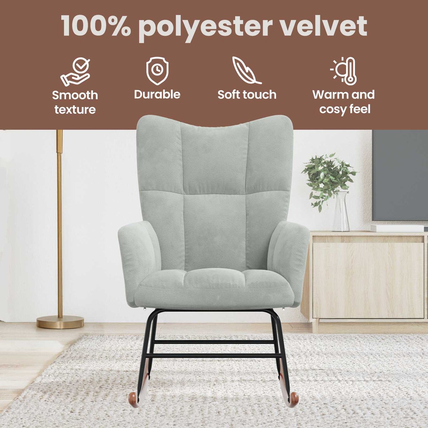 Rocking Chair Light Grey 78 x 61 x 98 cm Velvet