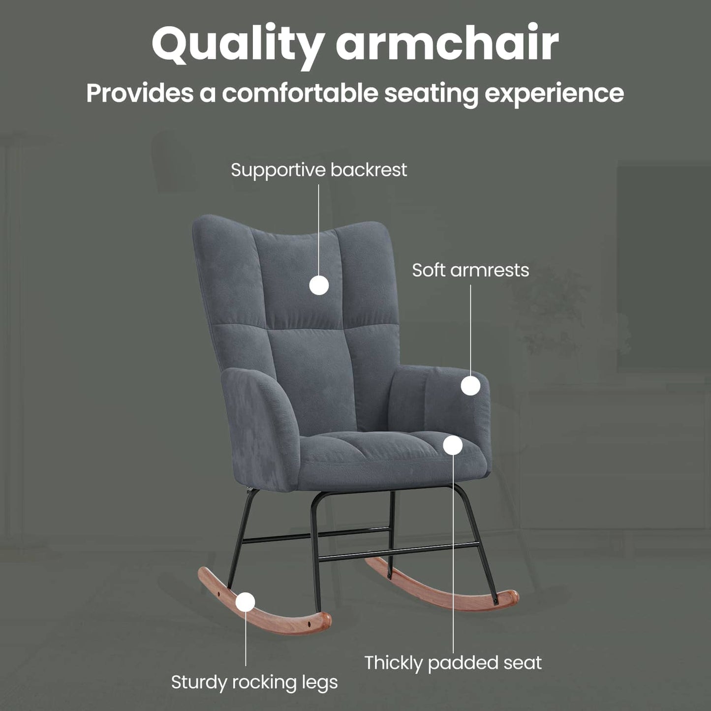 Rocking Chair Dark Grey 78 x 61 x 98 cm Velvet