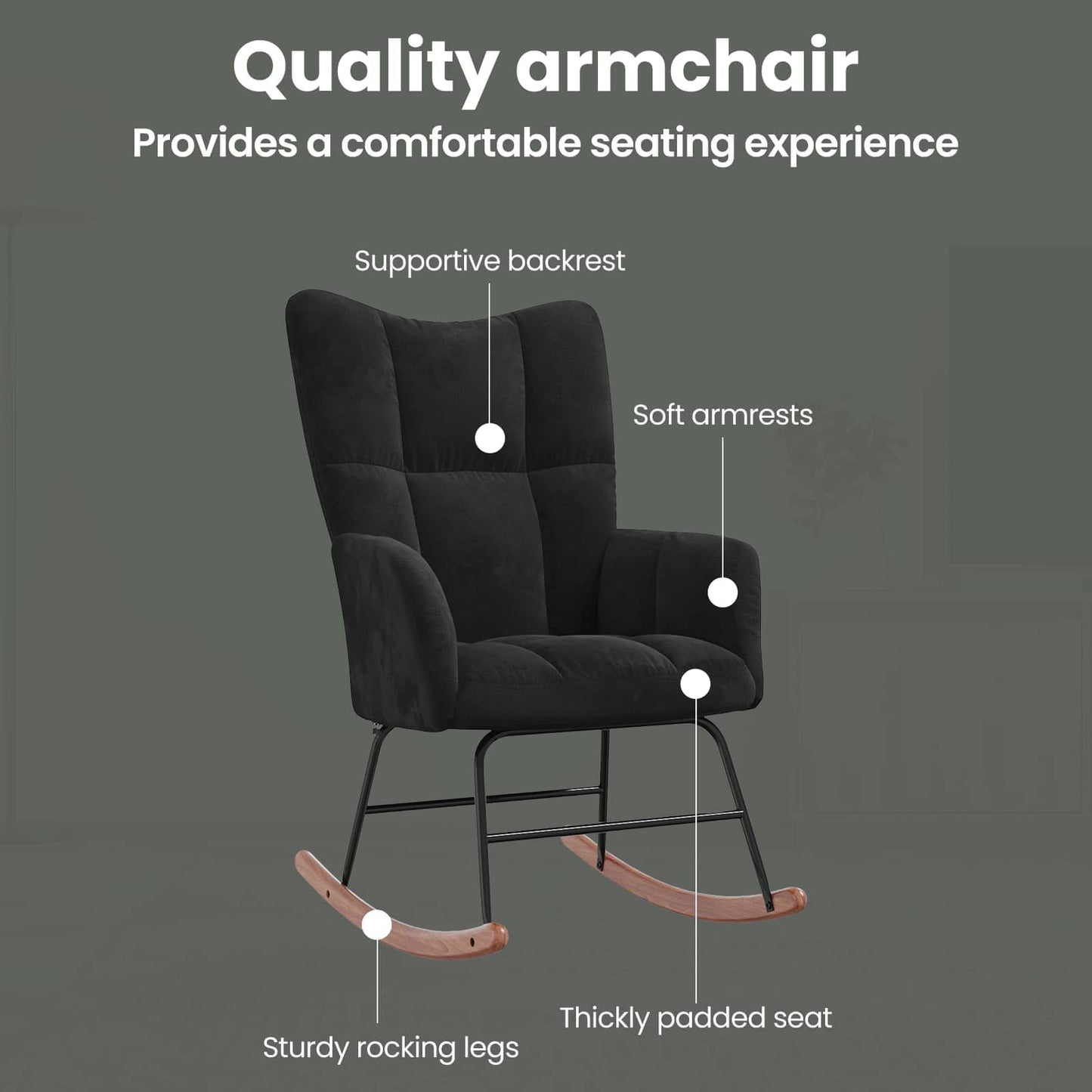 Rocking Chair Black 78 x 61 x 98 cm Velvet