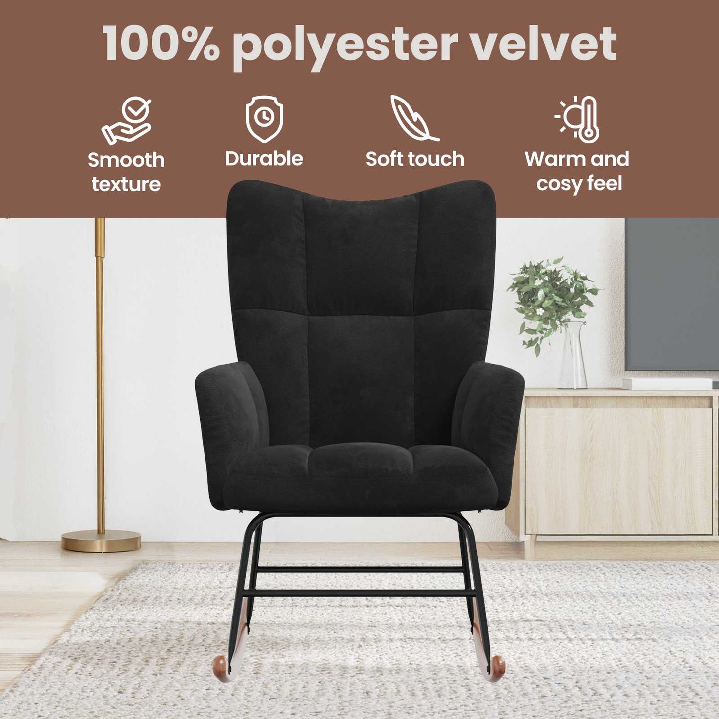 Rocking Chair Black 78 x 61 x 98 cm Velvet