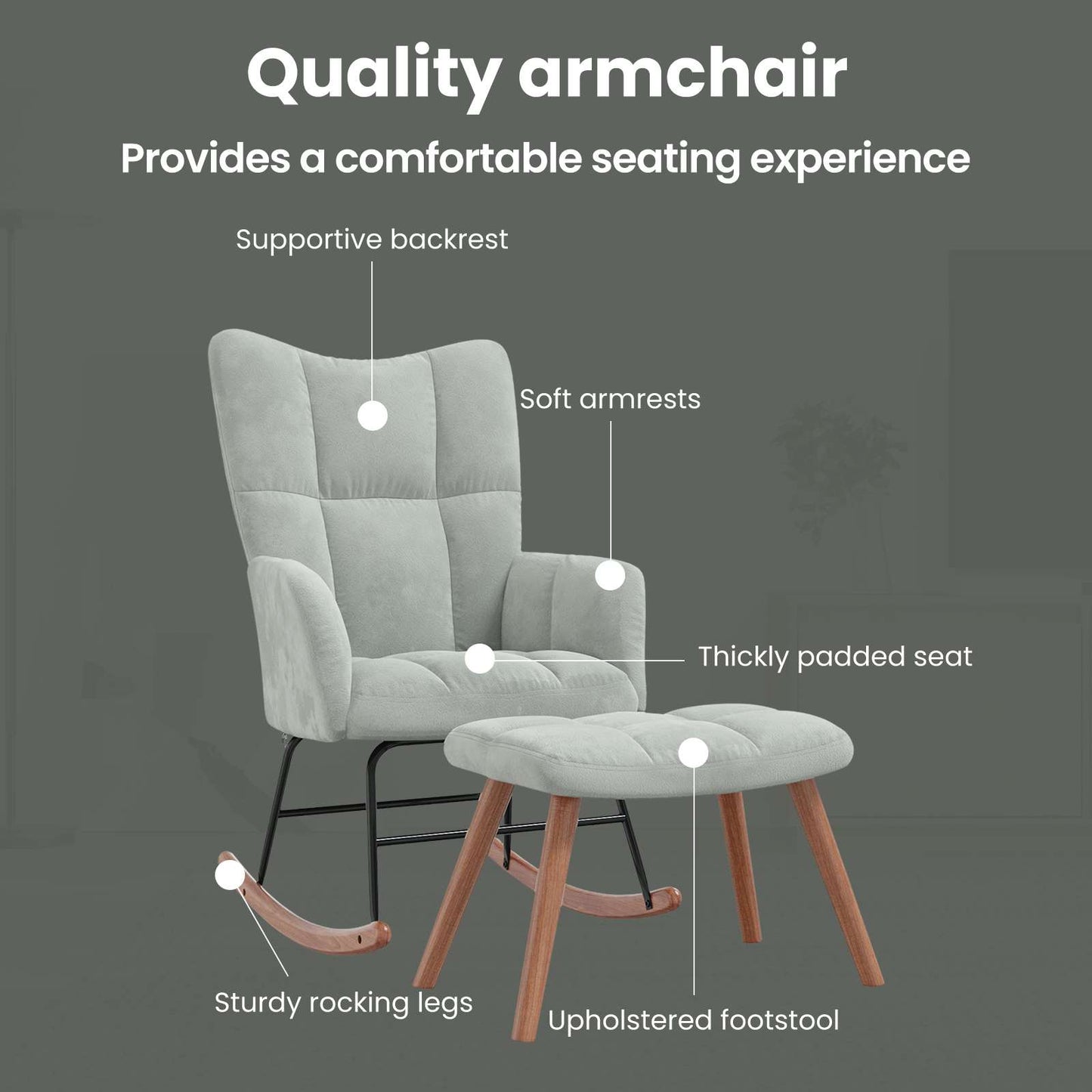 Rocking Chair with Footstool Light Grey 78 x 61 x 98 cm Velvet