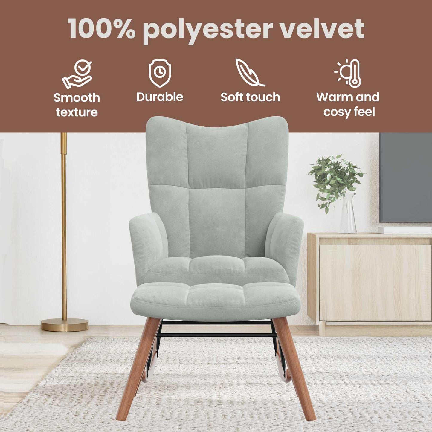 Rocking Chair with Footstool Light Grey 78 x 61 x 98 cm Velvet
