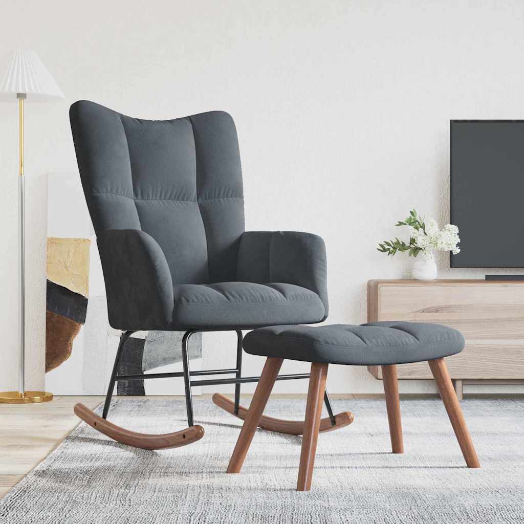 Rocking Chair with Footstool Dark Grey Velvet