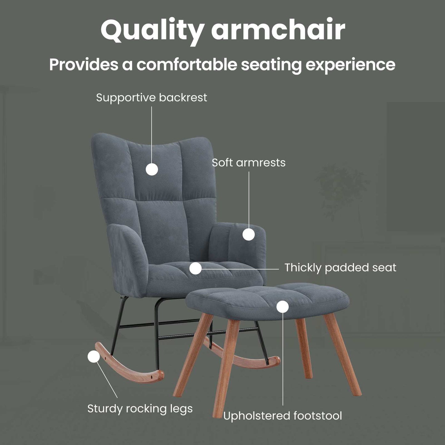 Rocking Chair with Footstool Dark Grey Velvet