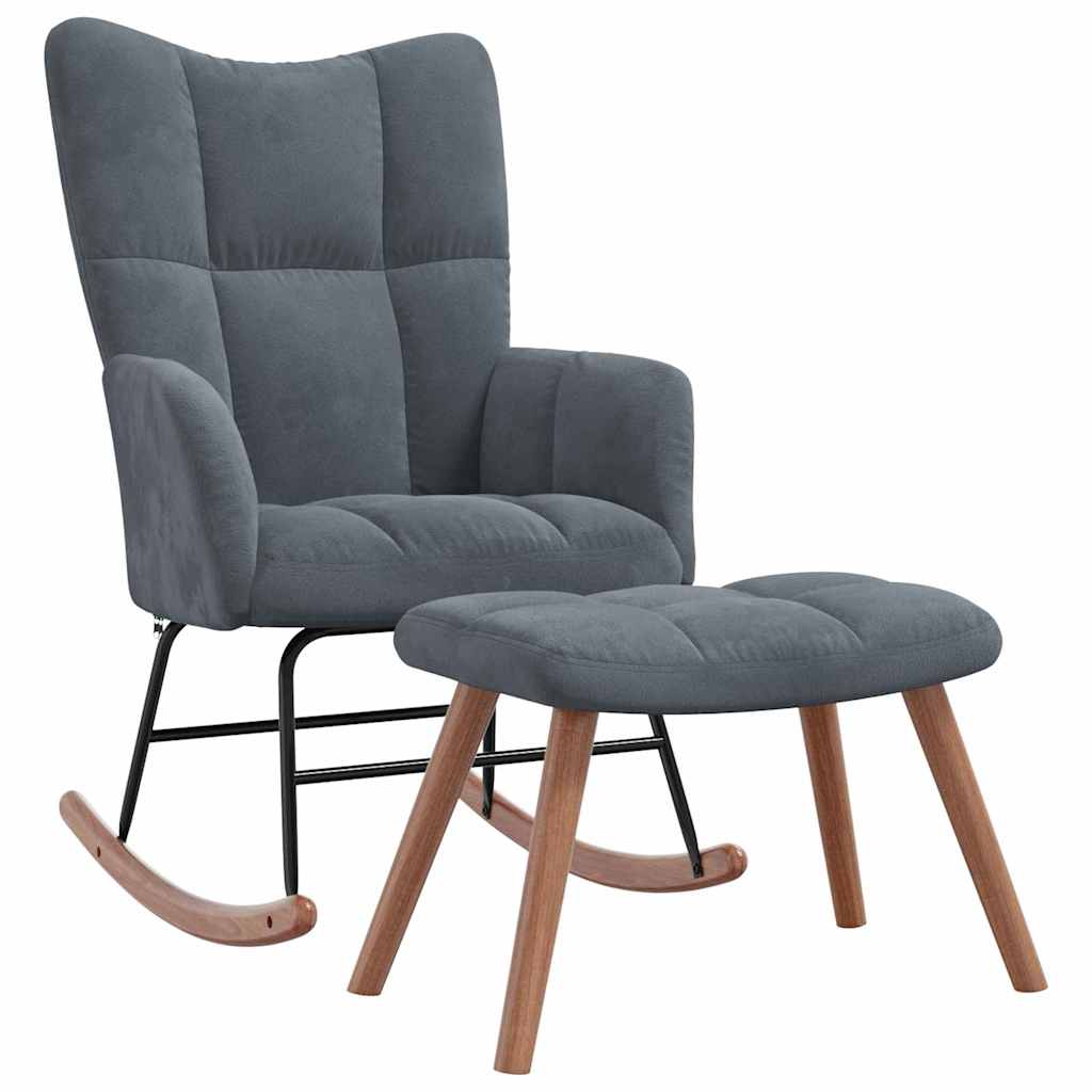 Rocking Chair with Footstool Dark Grey Velvet