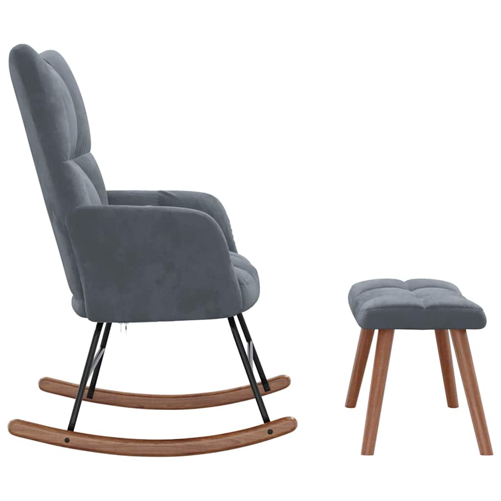 Rocking Chair with Footstool Dark Grey Velvet