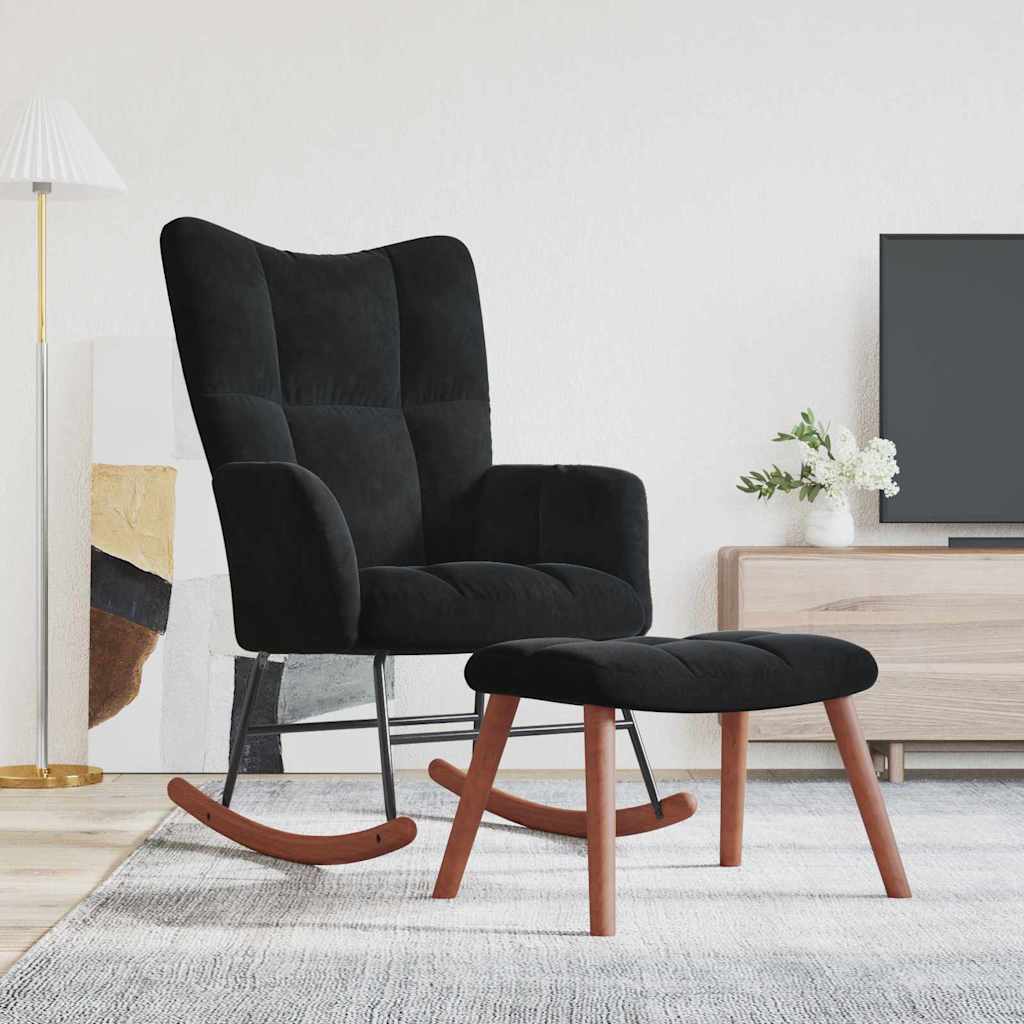 Rocking Chair with Footstool Black Velvet