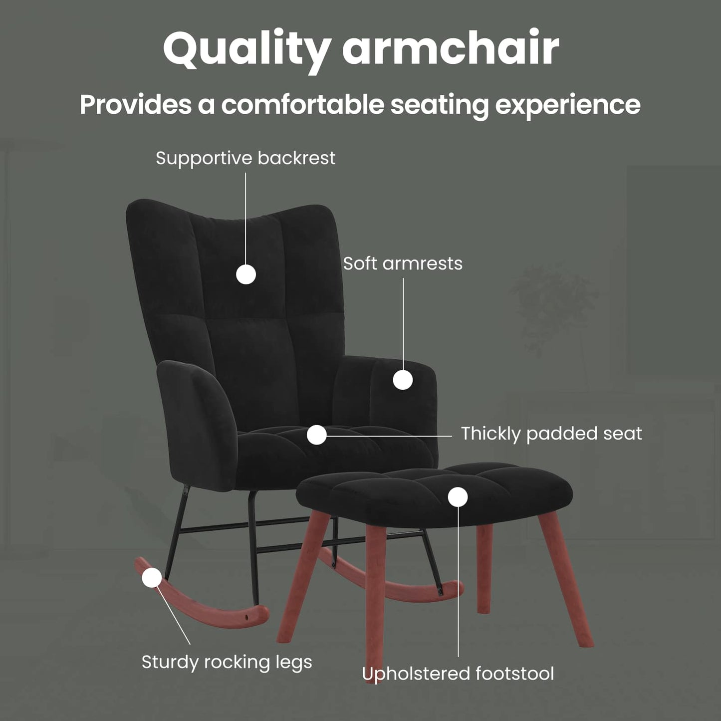 Rocking Chair with Footstool Black Velvet