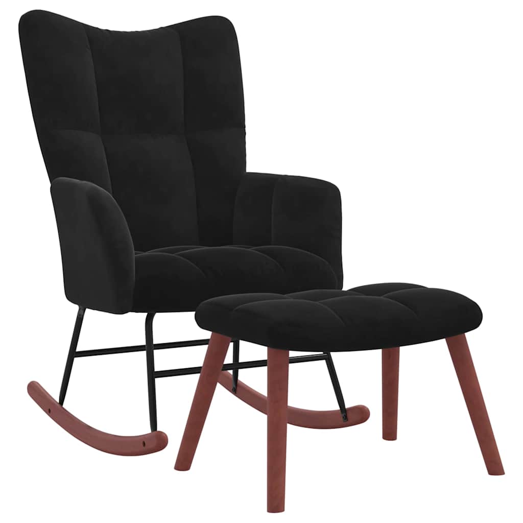 Rocking Chair with Footstool Black Velvet