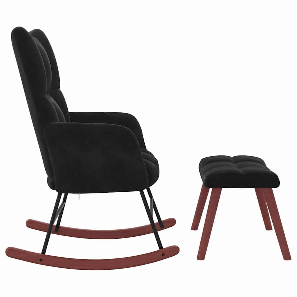Rocking Chair with Footstool Black Velvet