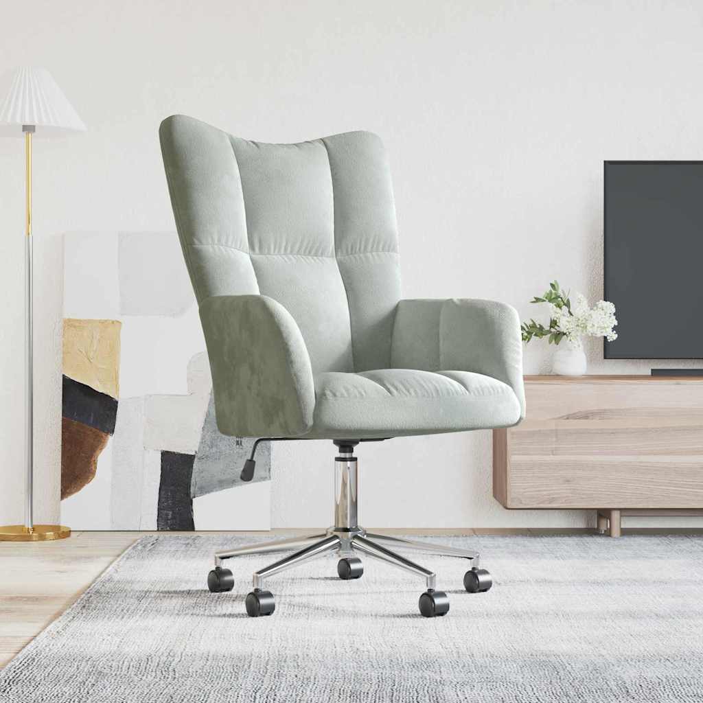 Relaxing Chair with Wheel Light Grey 69 x 61.5 x 102 cm Velvet