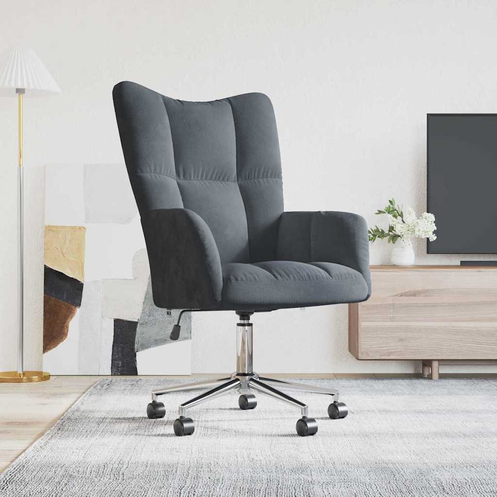 Relaxing Chair with Wheel Dark Grey 69 x 61.5 x 102 cm Velvet