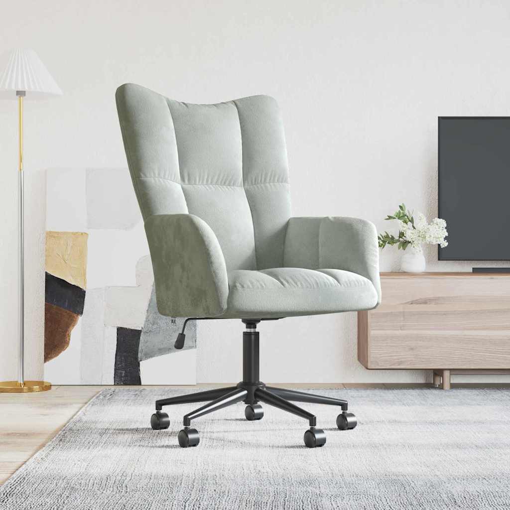 Relaxing Chair with Wheels Light Grey Velvet