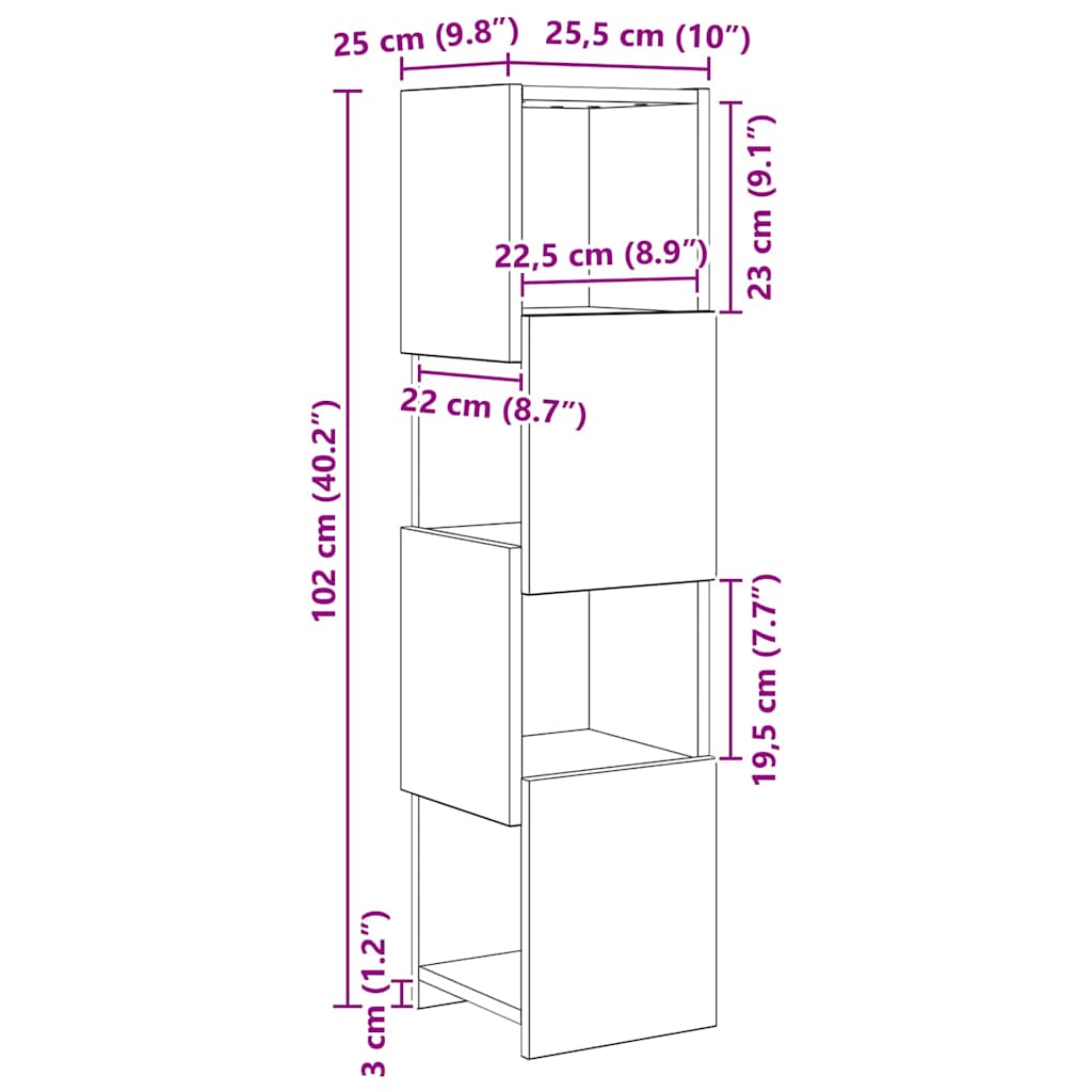 Corner Cabinet Black Oak 25.5x25x102cm Engineered Wood