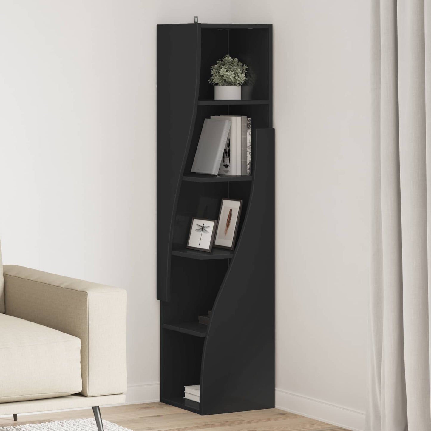 Corner Cabinet 32x32x140cm Engineered Wood Black