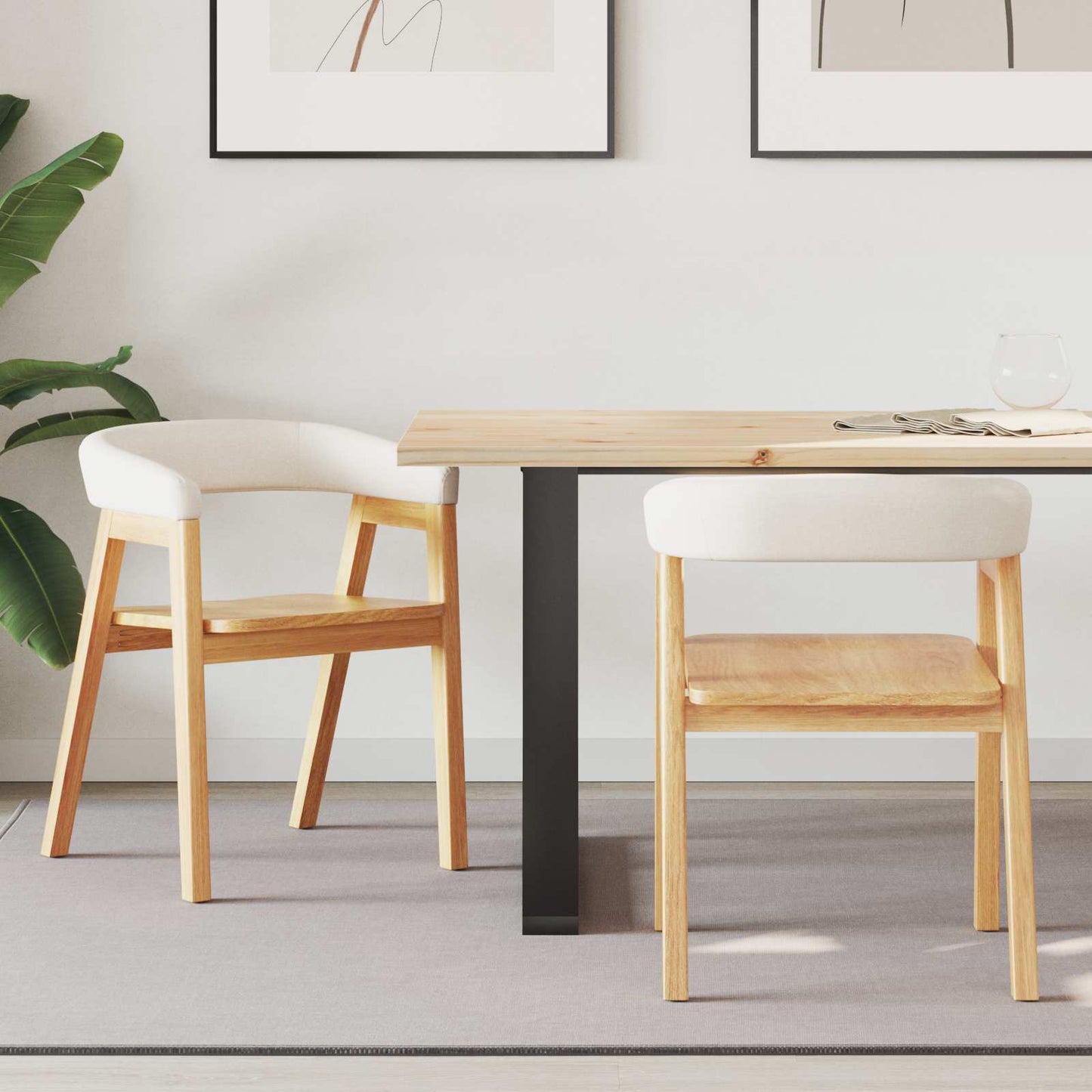 Dining Chairs 2 pcs Natural 54 x 57 x 73 cm Solid Rubber Wood