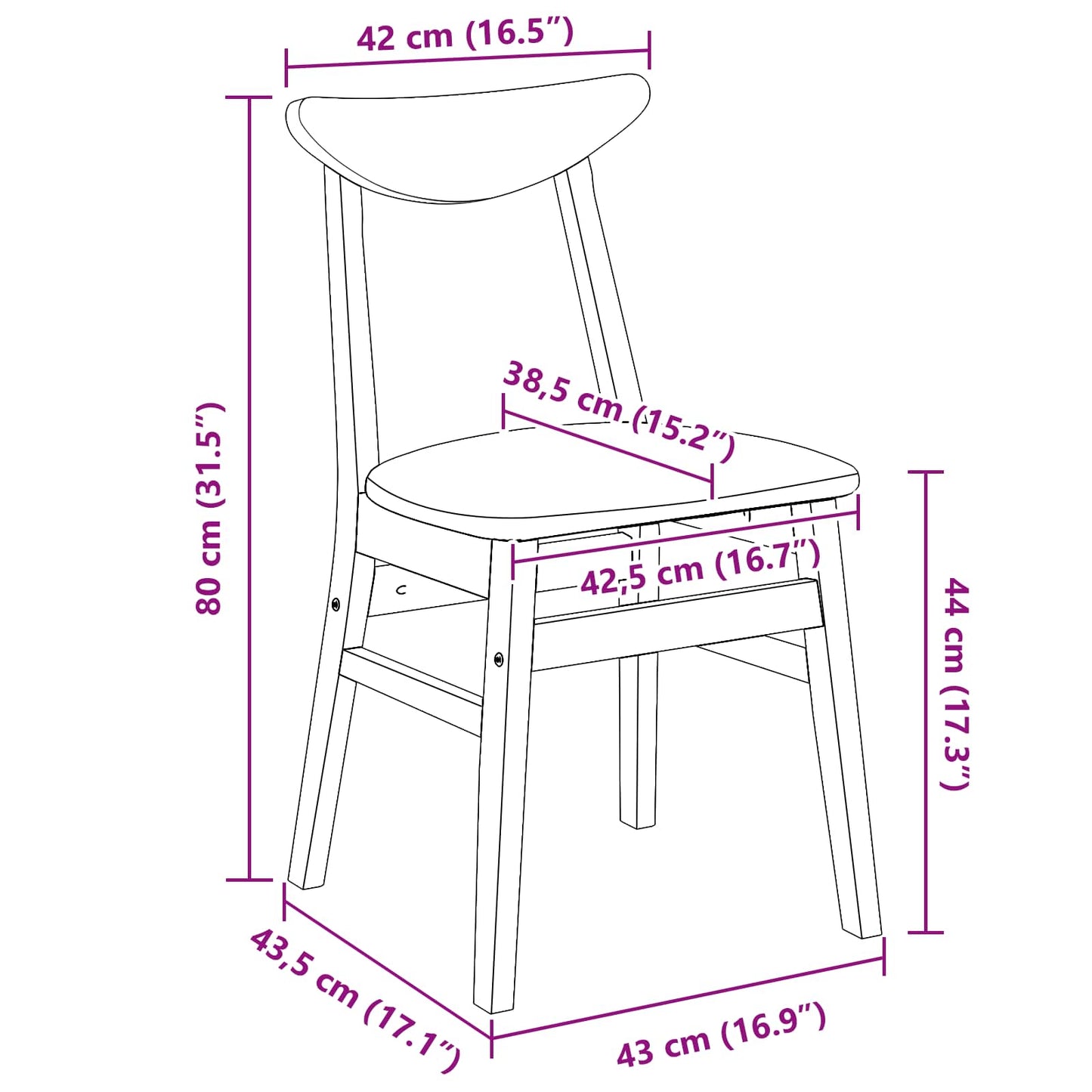Dining Chairs 2 pcs White 42 x 47.5 x 81 cm Solid Rubber Wood