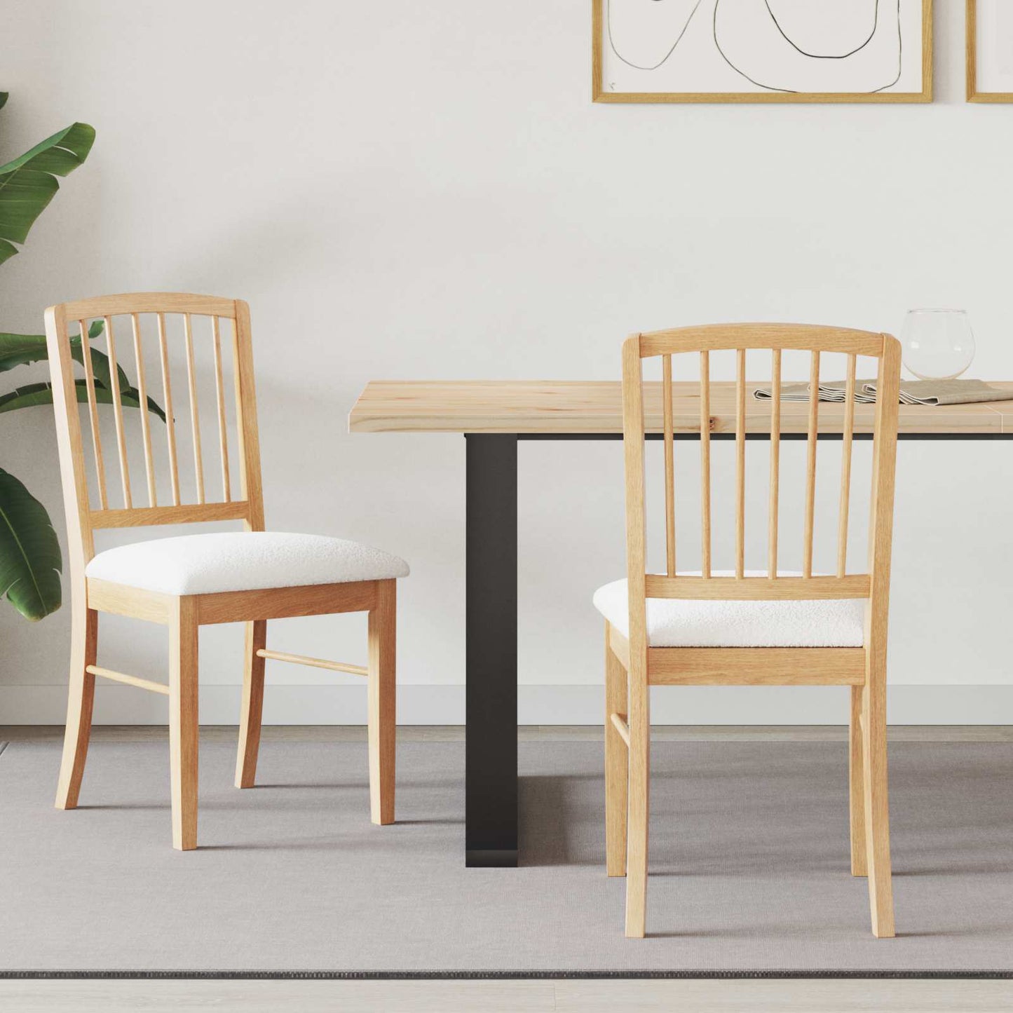 Dining Chairs 2 pcs Natural 50 x 52.5 x 91 cm Solid Rubber Wood