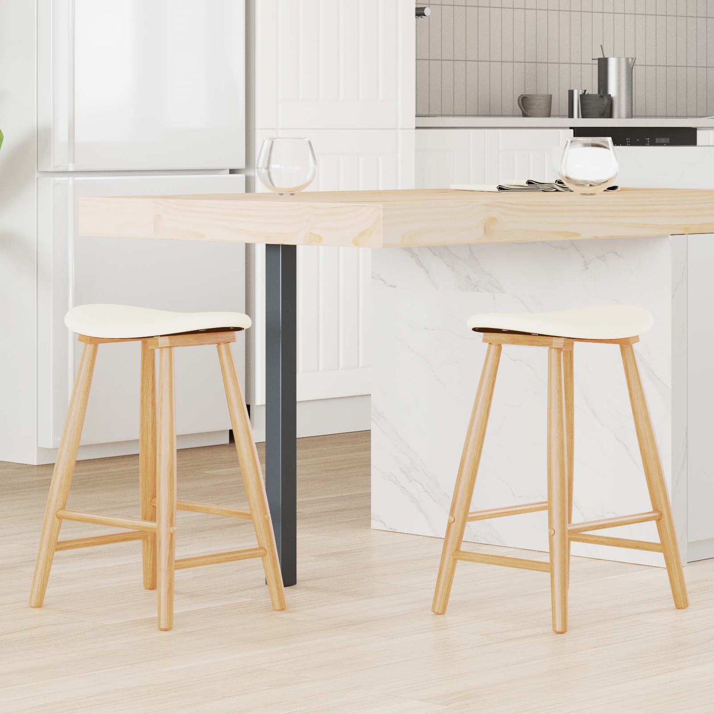 Dining Chairs 2 pcs Natural 46 x 37 x 63 cm Solid Rubber Wood