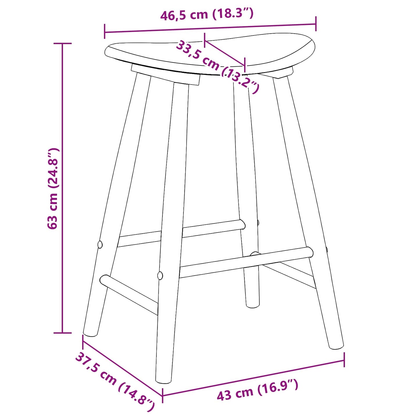 Dining Chairs 2 pcs Natural 46 x 37 x 63 cm Solid Rubber Wood
