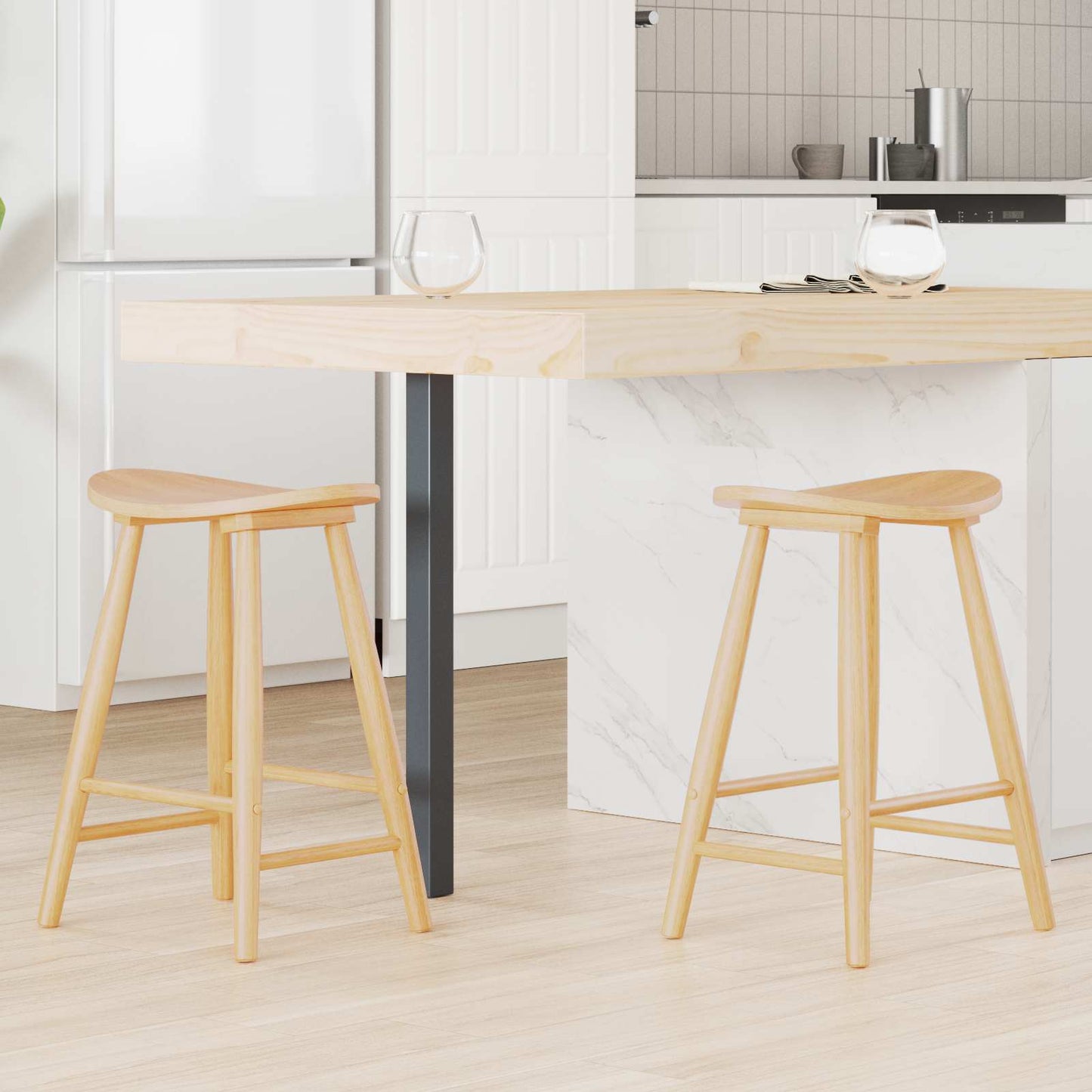 Dining Chairs 2 pcs Natural 46 x 37 x 63 cm Solid Rubber Wood